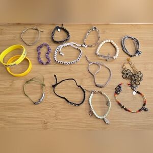 Mixed Bracelet Lot Of 15 Y2K 90s Surfer Festival American Eagle Boho Macrame